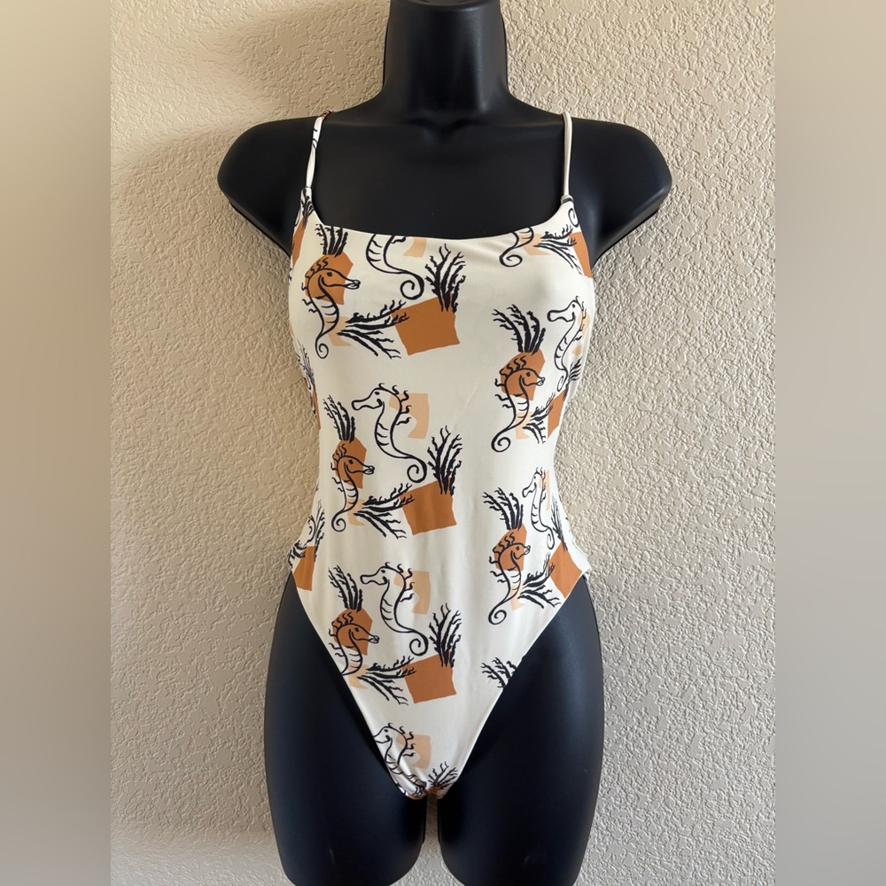 Madewell Second Wave Spaghetti-Strap One-Piece Swimsuit in Seahorse Sketch